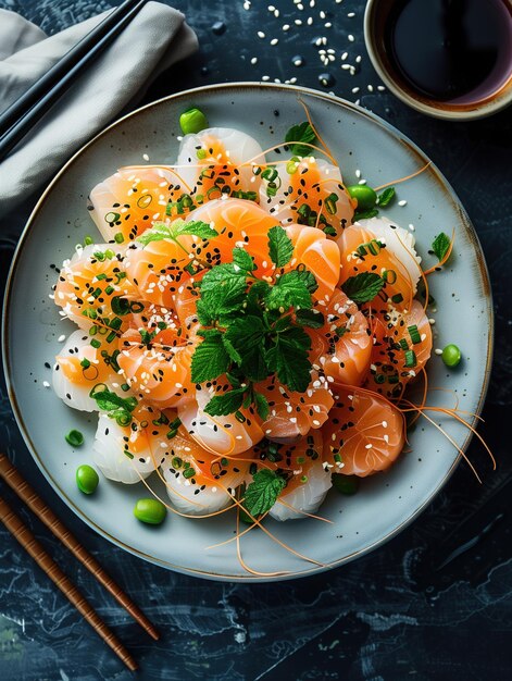 Photo sashimi akagai dark background seared ark shell clam japanese sashimi close up