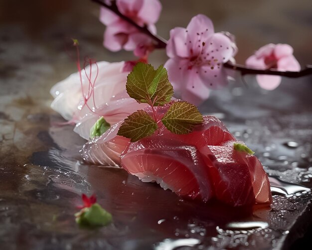 Photo sashimi artistry delicate fish cuts wasabi accents japanese elegance