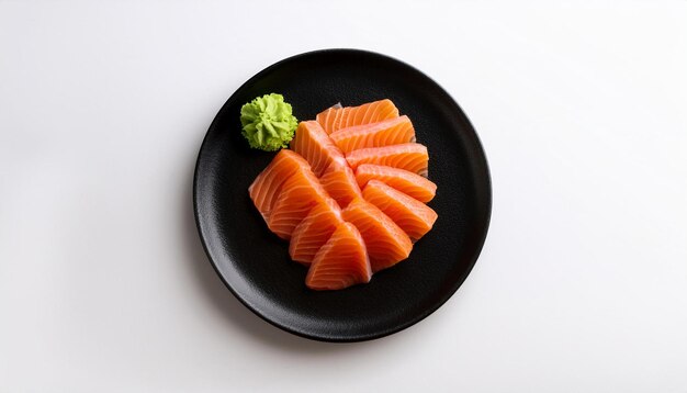 Photo sashimi on black plate with white background isolated