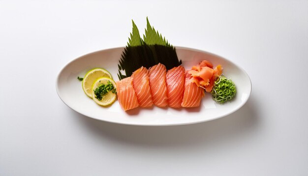 Photo sashimi on white plate with white background isolated