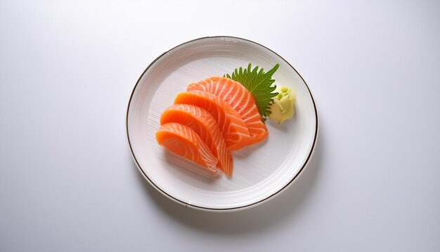 Photo sashimi on white plate with white background isolated