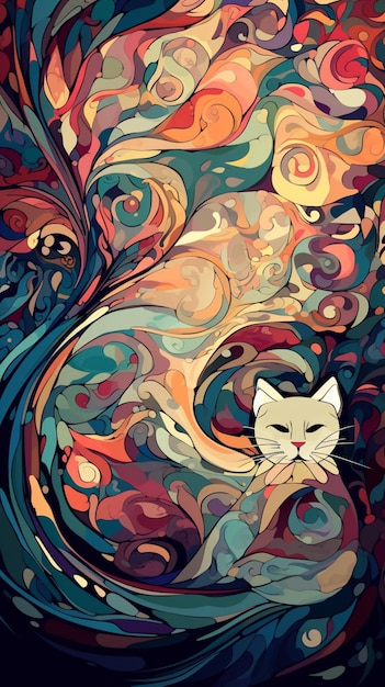 Sassy cat impressionist abstract cubism tiny artwork painting wallpaper image AI generated art