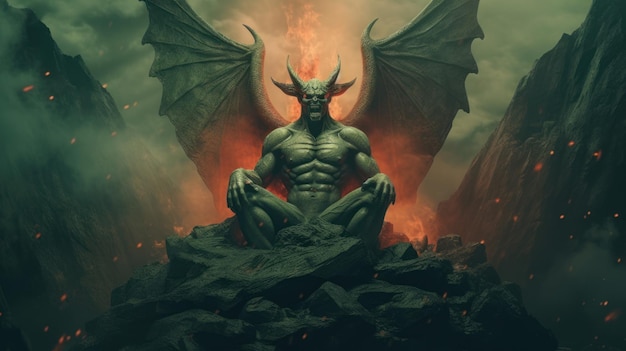 satan in hell sits on the throne