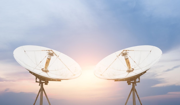 Satellite dish antennas under sky