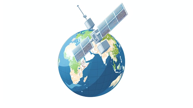 Photo a satellite orbits the earth the satellite is powered by solar panels the earth is shown in detail with its continents and oceans clearly visible