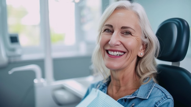 Satisfied senior woman in dentist39s office