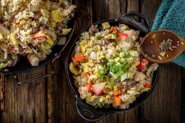 Satisfying Comfort CloseUp of Chicken Fried Rice with Fresh Vegetables Captured in 4K Resolution