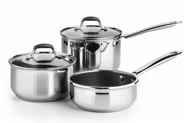 Saucepan Set Various Sizes Isolated on White