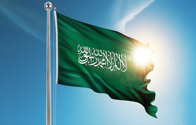 Photo saudi arabia flag flying on the sky against blue sky