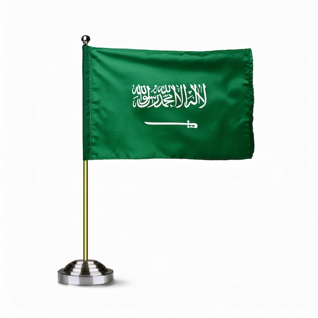 Photo saudi arabia flag flying on stand isolated on white background