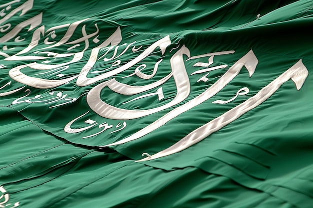 Saudi Arabia flag of silk and black background3D illustration