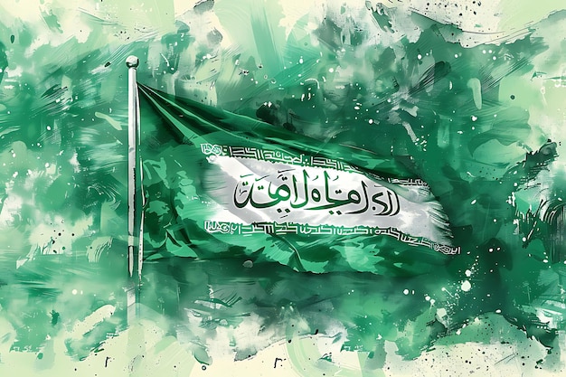 Saudi Arabia flag of silk and black background3D illustration