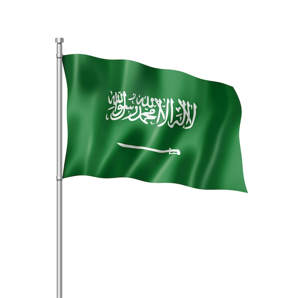 Saudi Arabia flag three dimensional render isolated on white