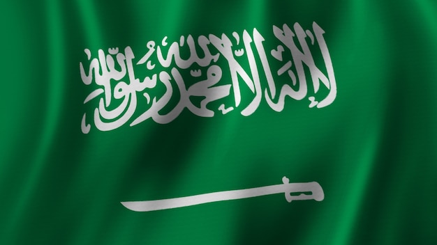 Saudi Arabia Flag Waving Closeup 3D Rendering With HighQuality Image with Fabric Texture