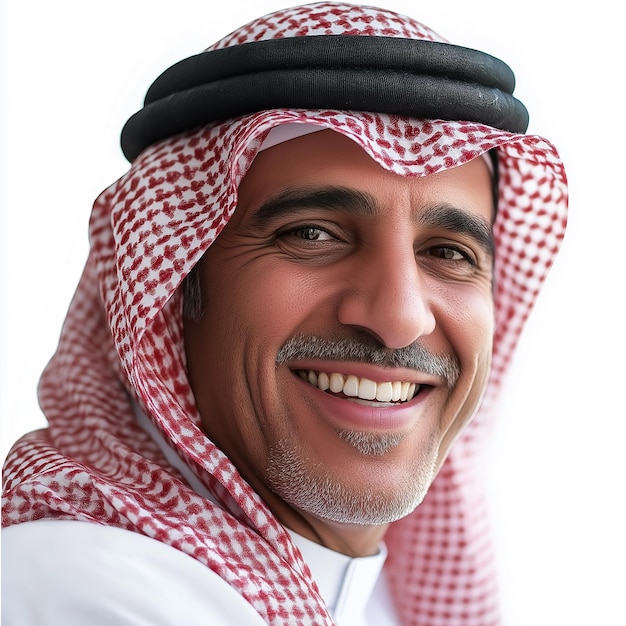 Saudi Arabian gulf middle Eastern Arab man smiling Elder portrait isolated background