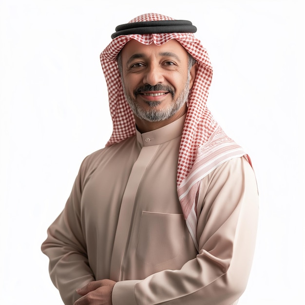 Saudi Arabian gulf middle Eastern Arab man smiling Elder portrait isolated background