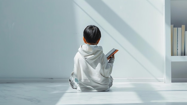 Photo saudi child reading a book quran faith spirituality islam in white background