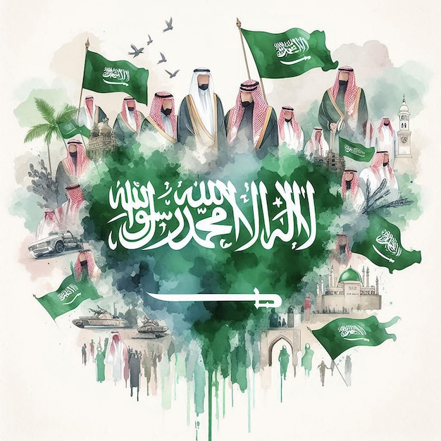 Saudi flags illustration Riyadh cityscape art Saudi celebration Saudi National Day