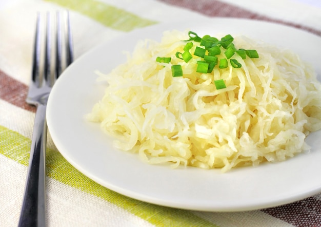 Sauerkraut on white plate