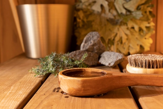 Sauna accessories in the steam room