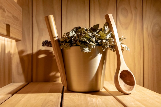 sauna accessories in the steam room