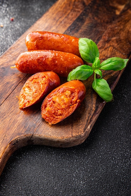 sausage chorizo spicy snack meal food snack on the table copy space food background