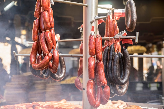 Sausage, medieval barbecue in the traditional festivals of Alcalá de Henares, Madrid, Spain