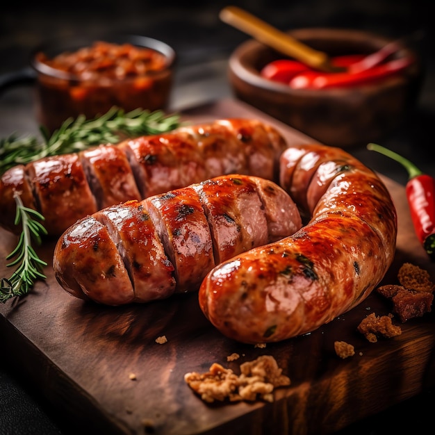 Sausage sausages on a cutting board