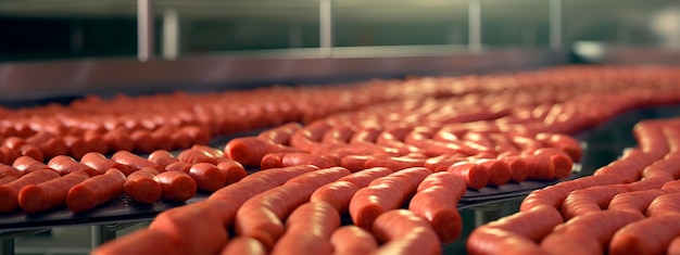 Sausage tape in the food industry products ready for automatic packaging Concept with automated food production Generative AI