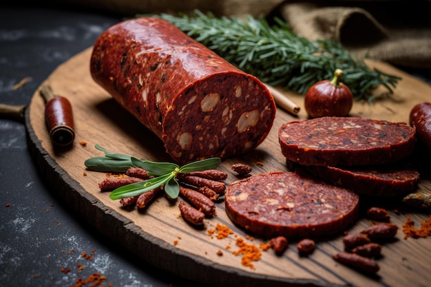 Sausage with chorizo Traditional chorizo sausage from Spain seasoned with pepper and garlic selective attention