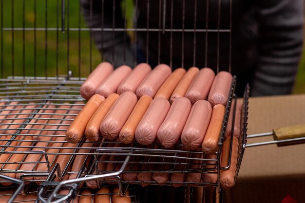 Sausages on a metal grill Outdoor recreation Camping