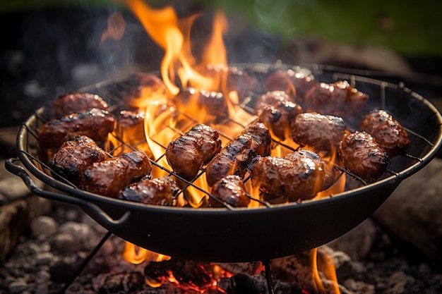 Sausages with thighs and mushroom bbq preparation