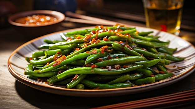 Sauteed green beans on plate