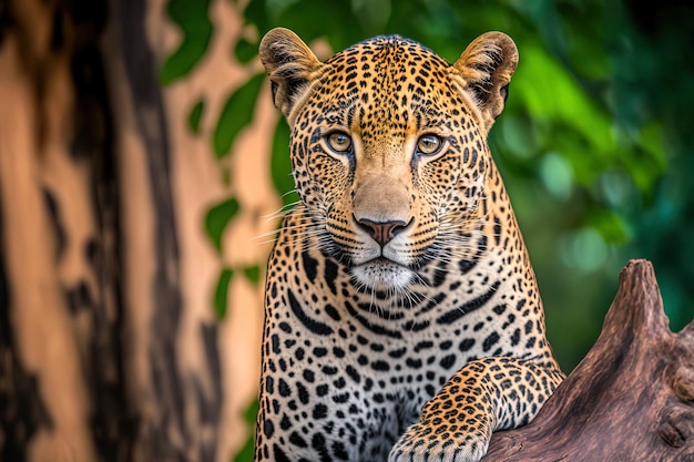 A savage jaguar perched on a tree