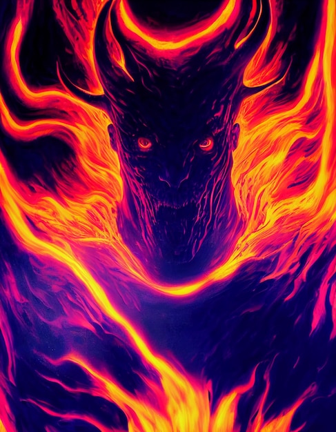 Savage Terrible Infernal Furious Satan in Flame 3D Concept Art Illustration