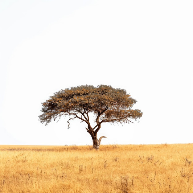 Photo savanna arid fields with dried tree isolated on white background