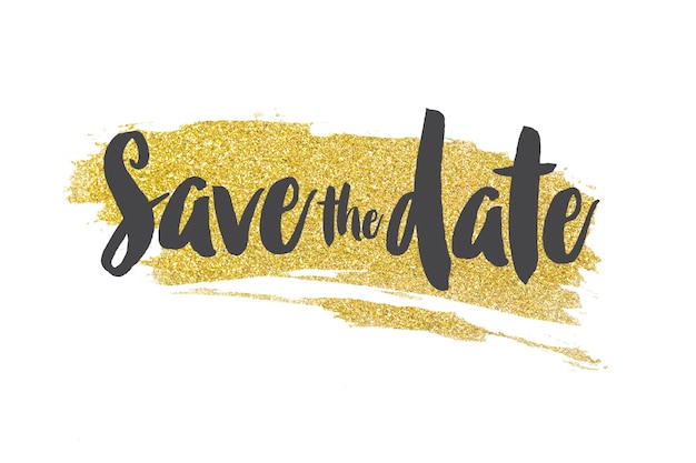 Save the date message on a gold glitter background