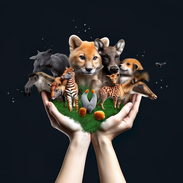 Photo save the earth animal day concept illustration generative ai