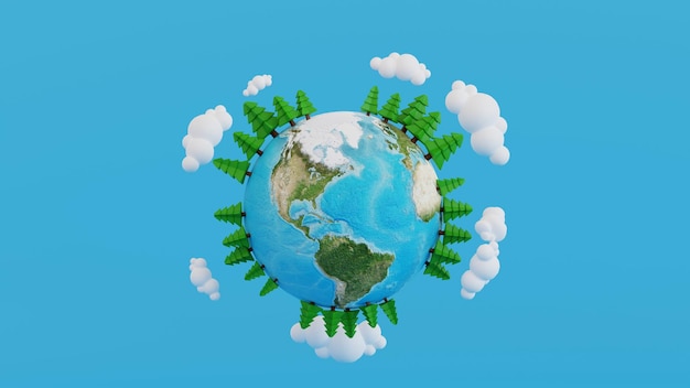 Save the earth day Tree growing up on earth or planet world environment 3D rendering