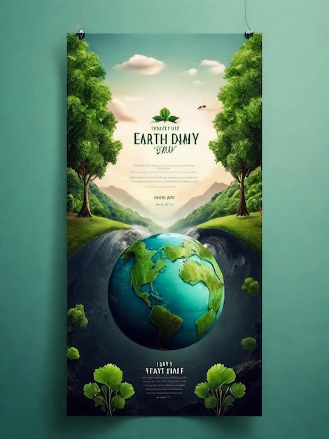 Save the Earth poster or card or invitation on banner design template for International Earth Day with hand holding Earth planet on green floral background Vector illustration