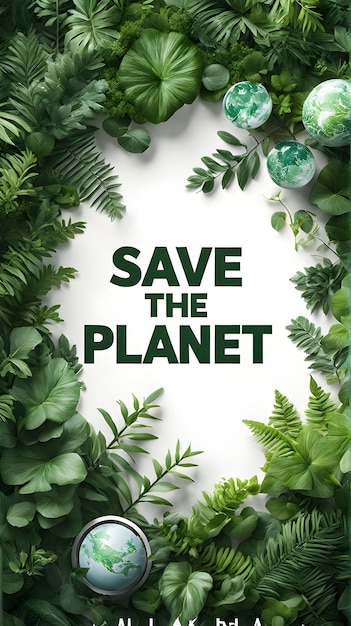 SAVE THE PLANET Text in the Middle of a White Background Surrounded by Greenery