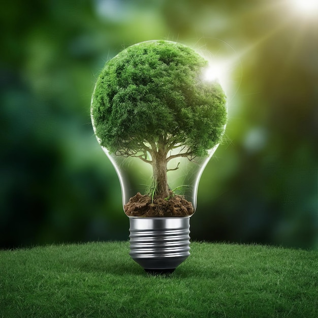 Saving energy and environment Tree growth in light bulb for saving Ecology energy nature