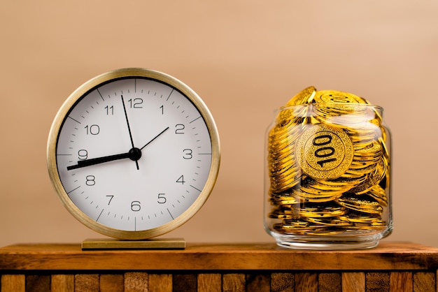 Saving gold Saving money Gold savings concept in a glass jar Store gold in a glass jar