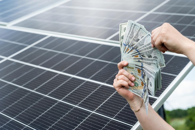 Saving money after installing solar panels renewable and ecological energy concept