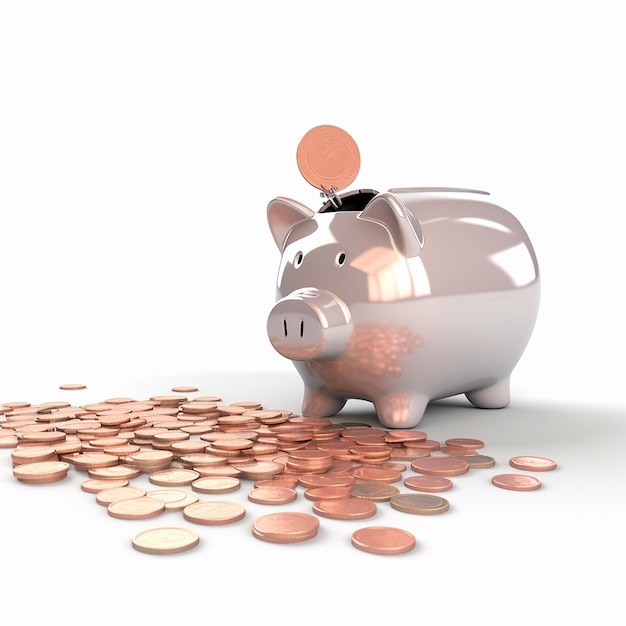 Savings Gesture 3D Rendering of Hand Putting Money Coin in Piggy Bank