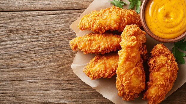 Photo savor the crispy golden fried chicken perfectly seasoned and ready to enjoy with a dip