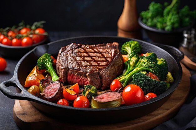 Savor the Flavor food concept with a succulent grilled beef steak and vibrant vegetables