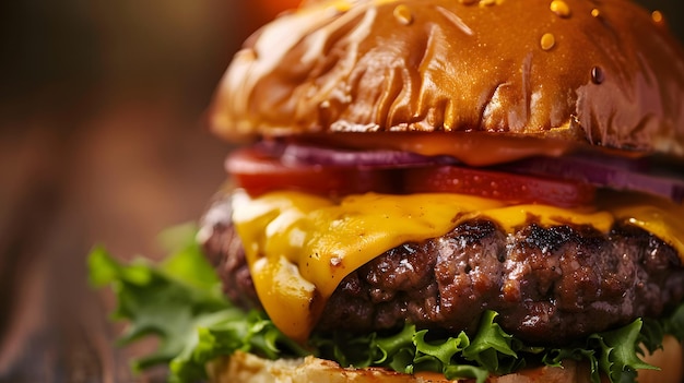 Photo savor the flavor of juicy beef burger with melted cheese in the style of appetizing food photograph