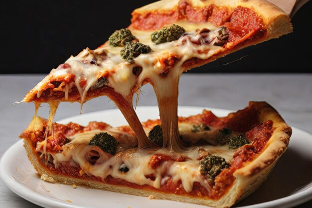 Savor the Supreme Lifted slice of mouthwatering pizza featuring a delectable medley