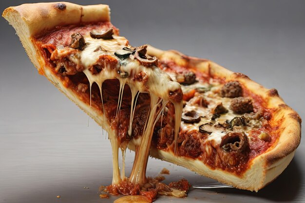 Savor the Supreme Lifted slice of mouthwatering pizza featuring a delectable medley